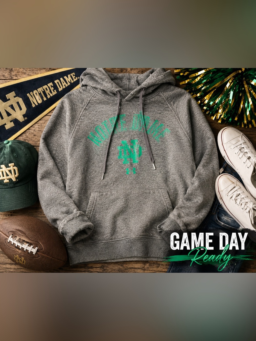 Notre Dame Under Armour Hoodie – Gray/Green